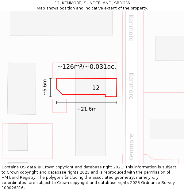12, KENMORE, SUNDERLAND, SR3 2FA: Plot and title map