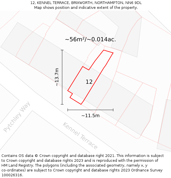 12, KENNEL TERRACE, BRIXWORTH, NORTHAMPTON, NN6 9DL: Plot and title map