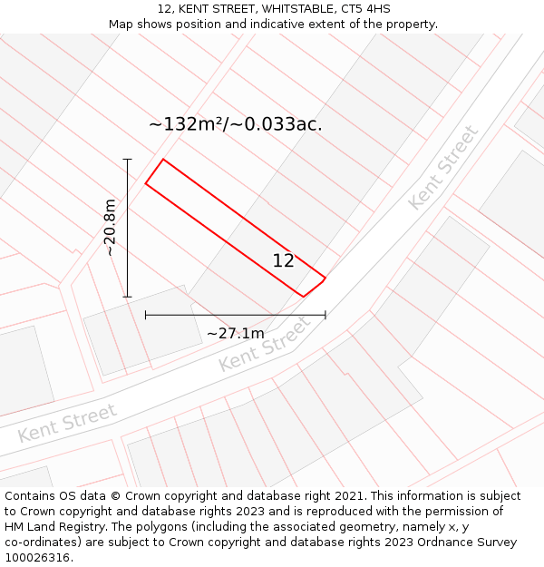 12, KENT STREET, WHITSTABLE, CT5 4HS: Plot and title map