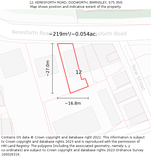 12, KERESFORTH ROAD, DODWORTH, BARNSLEY, S75 3NS: Plot and title map