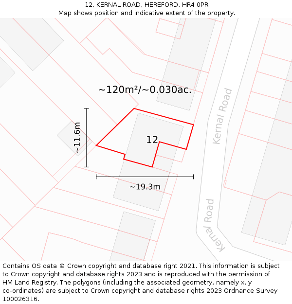 12, KERNAL ROAD, HEREFORD, HR4 0PR: Plot and title map