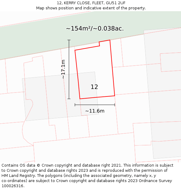 12, KERRY CLOSE, FLEET, GU51 2UF: Plot and title map