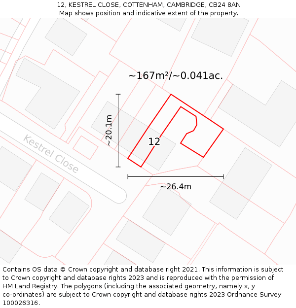 12, KESTREL CLOSE, COTTENHAM, CAMBRIDGE, CB24 8AN: Plot and title map