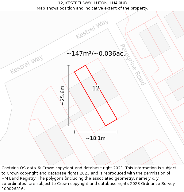 12, KESTREL WAY, LUTON, LU4 0UD: Plot and title map