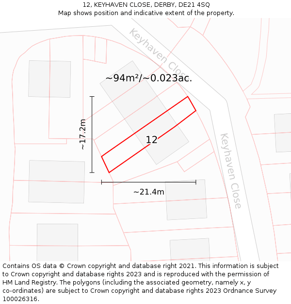 12, KEYHAVEN CLOSE, DERBY, DE21 4SQ: Plot and title map