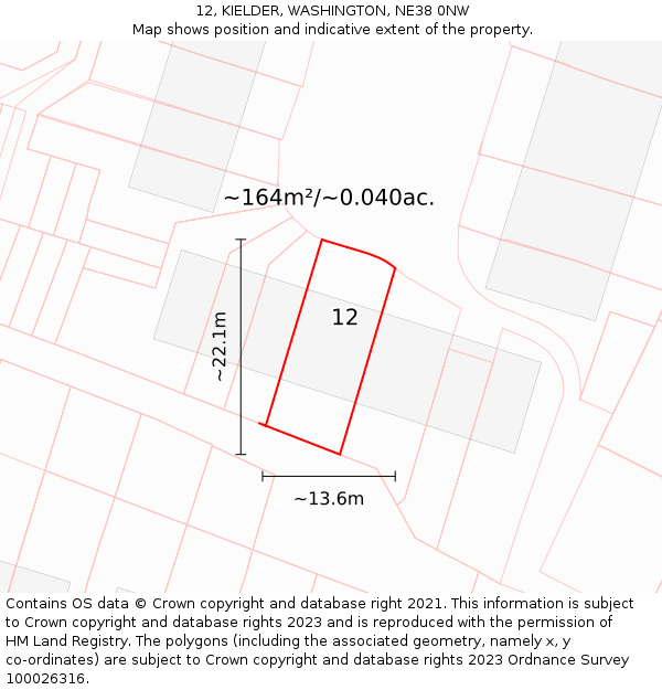 12, KIELDER, WASHINGTON, NE38 0NW: Plot and title map