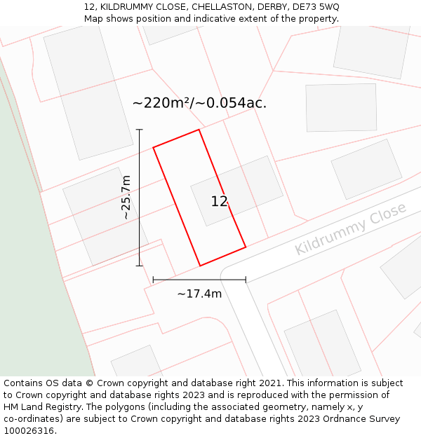 12, KILDRUMMY CLOSE, CHELLASTON, DERBY, DE73 5WQ: Plot and title map