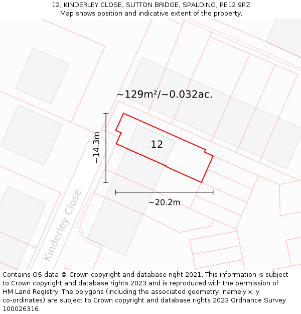 12, KINDERLEY CLOSE, SUTTON BRIDGE, SPALDING, PE12 9PZ: Plot and title map