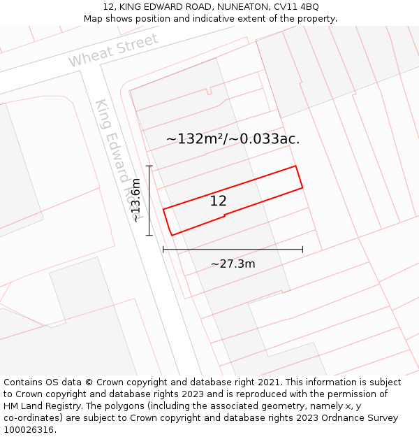 12, KING EDWARD ROAD, NUNEATON, CV11 4BQ: Plot and title map