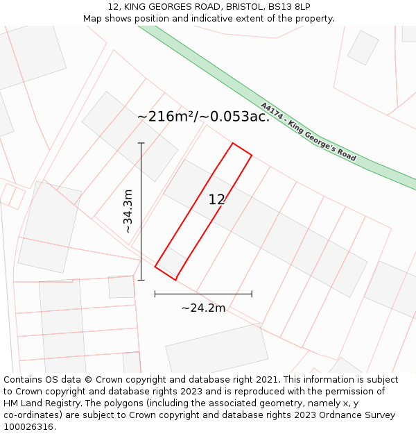 12, KING GEORGES ROAD, BRISTOL, BS13 8LP: Plot and title map