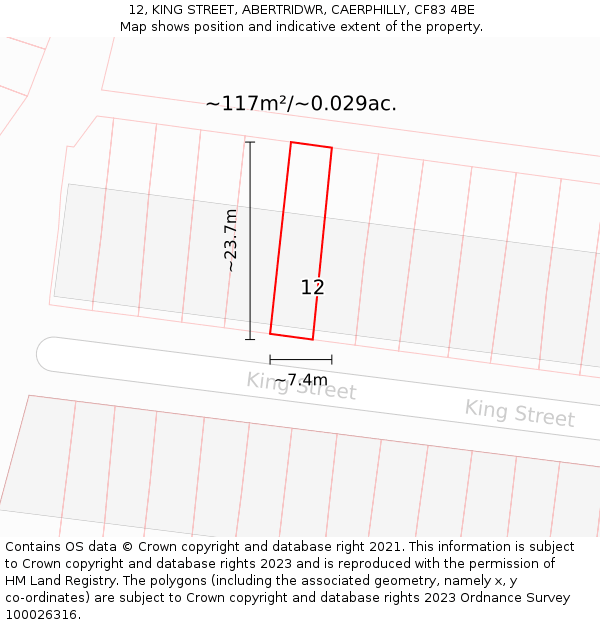 12, KING STREET, ABERTRIDWR, CAERPHILLY, CF83 4BE: Plot and title map
