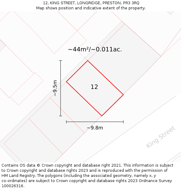 12, KING STREET, LONGRIDGE, PRESTON, PR3 3RQ: Plot and title map
