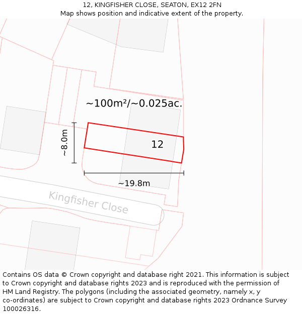 12, KINGFISHER CLOSE, SEATON, EX12 2FN: Plot and title map