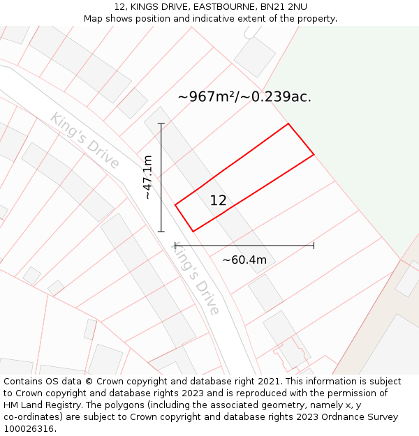 12, KINGS DRIVE, EASTBOURNE, BN21 2NU: Plot and title map