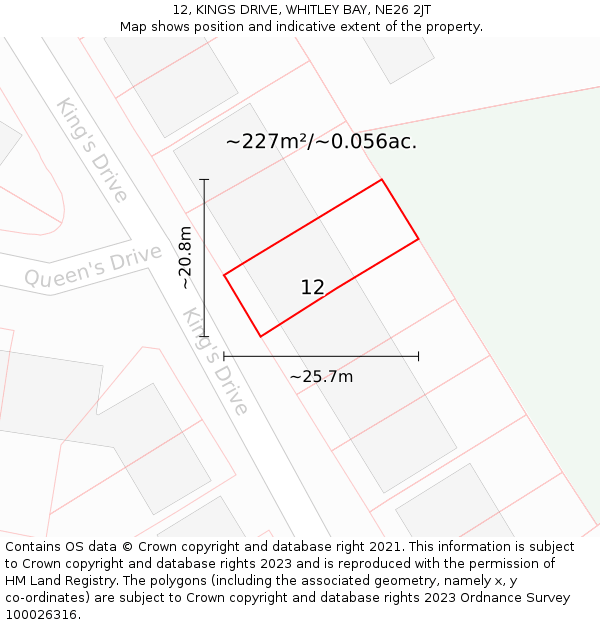 12, KINGS DRIVE, WHITLEY BAY, NE26 2JT: Plot and title map