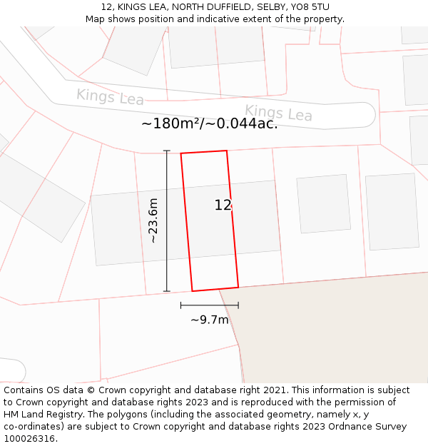 12, KINGS LEA, NORTH DUFFIELD, SELBY, YO8 5TU: Plot and title map