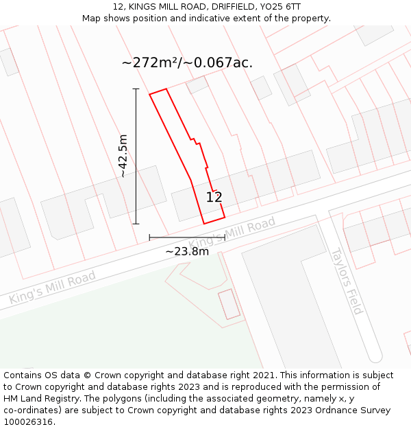 12, KINGS MILL ROAD, DRIFFIELD, YO25 6TT: Plot and title map