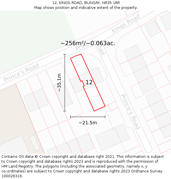 12, KINGS ROAD, BUNGAY, NR35 1RR: Plot and title map