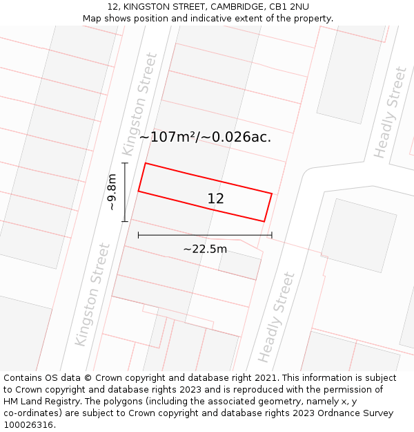 12, KINGSTON STREET, CAMBRIDGE, CB1 2NU: Plot and title map