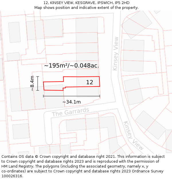 12, KINSEY VIEW, KESGRAVE, IPSWICH, IP5 2HD: Plot and title map