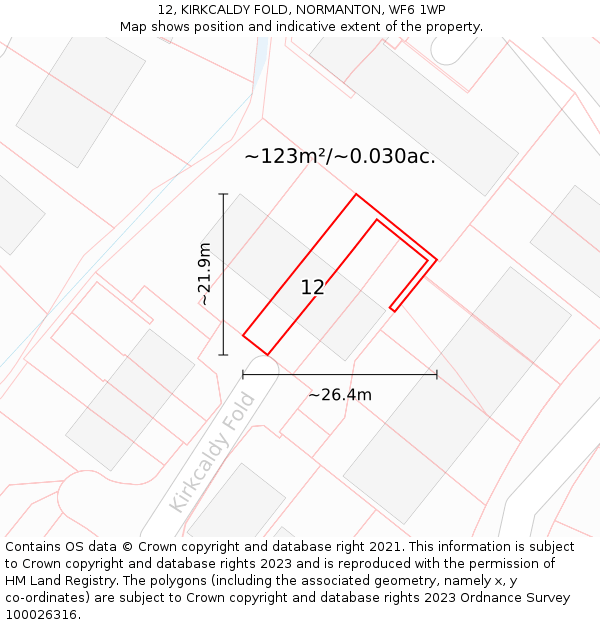 12, KIRKCALDY FOLD, NORMANTON, WF6 1WP: Plot and title map