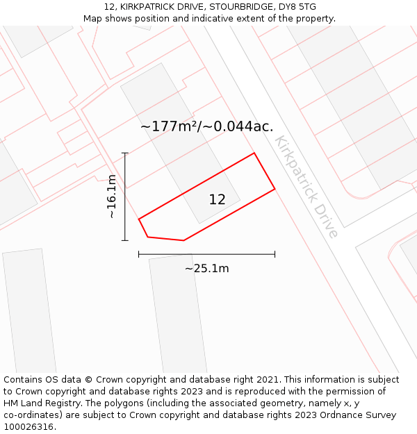 12, KIRKPATRICK DRIVE, STOURBRIDGE, DY8 5TG: Plot and title map