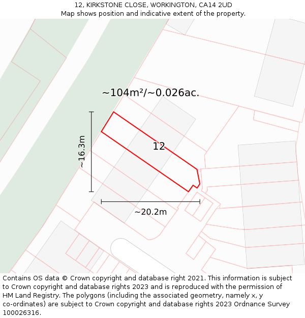 12, KIRKSTONE CLOSE, WORKINGTON, CA14 2UD: Plot and title map