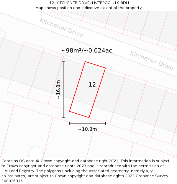 12, KITCHENER DRIVE, LIVERPOOL, L9 8DH: Plot and title map