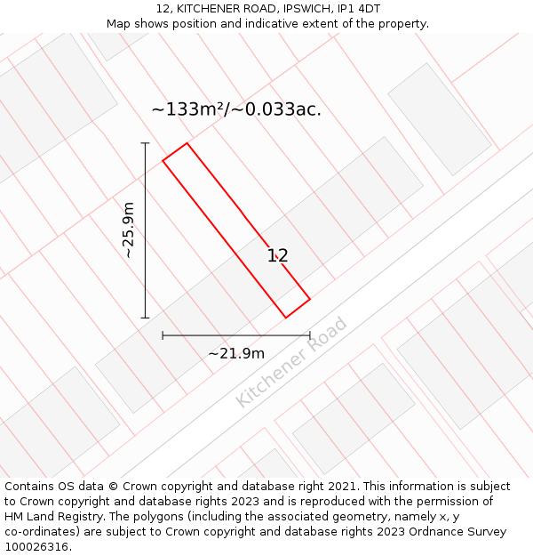 12, KITCHENER ROAD, IPSWICH, IP1 4DT: Plot and title map