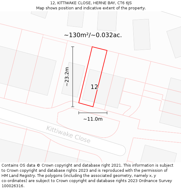 12, KITTIWAKE CLOSE, HERNE BAY, CT6 6JS: Plot and title map