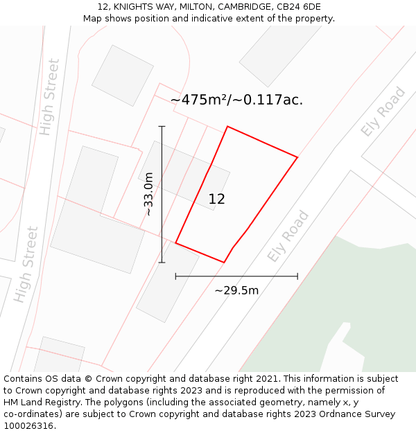 12, KNIGHTS WAY, MILTON, CAMBRIDGE, CB24 6DE: Plot and title map