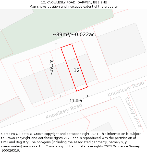 12, KNOWLESLY ROAD, DARWEN, BB3 2NE: Plot and title map