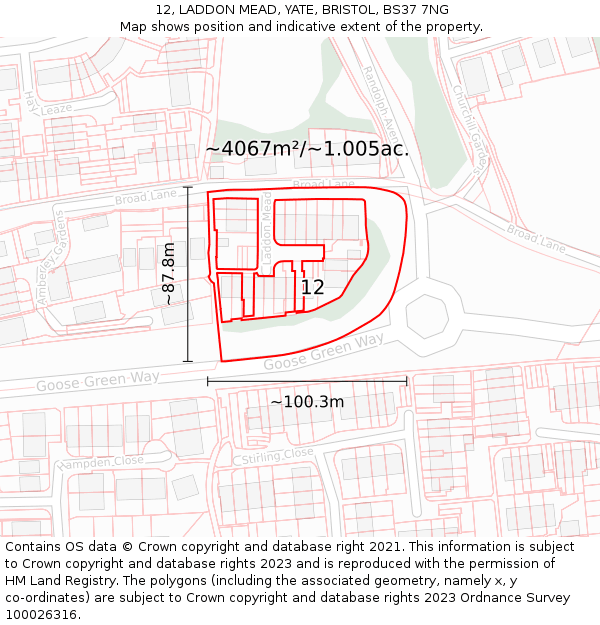 12, LADDON MEAD, YATE, BRISTOL, BS37 7NG: Plot and title map