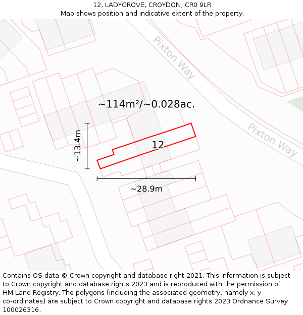 12, LADYGROVE, CROYDON, CR0 9LR: Plot and title map