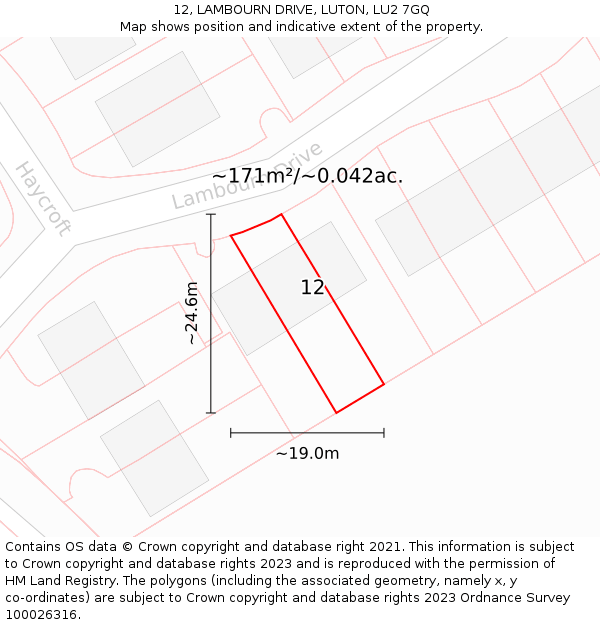 12, LAMBOURN DRIVE, LUTON, LU2 7GQ: Plot and title map