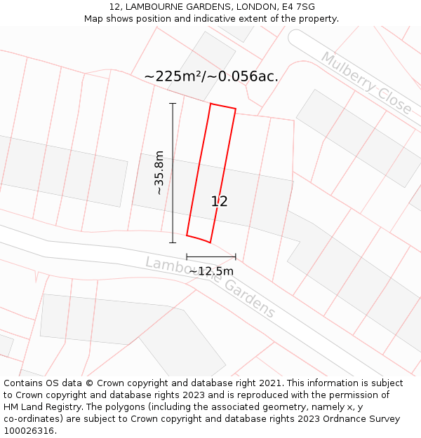 12, LAMBOURNE GARDENS, LONDON, E4 7SG: Plot and title map