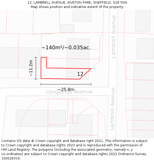 12, LAMBRELL AVENUE, KIVETON PARK, SHEFFIELD, S26 5NS: Plot and title map