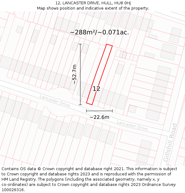 12, LANCASTER DRIVE, HULL, HU8 0HJ: Plot and title map