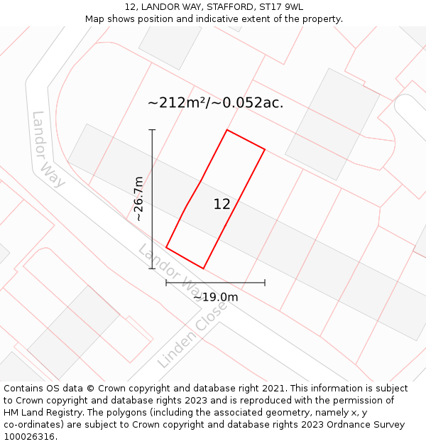 12, LANDOR WAY, STAFFORD, ST17 9WL: Plot and title map