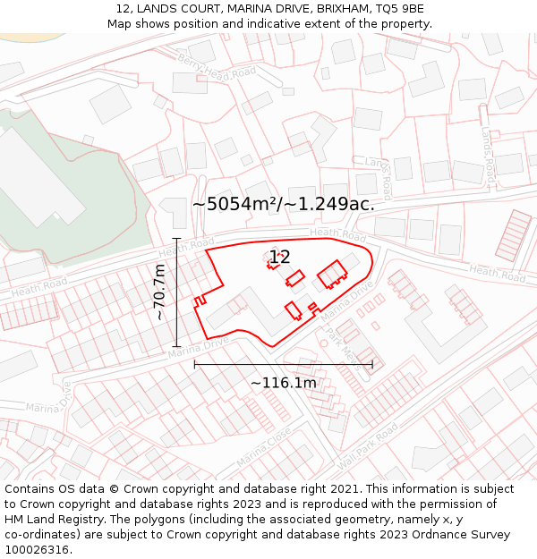 12, LANDS COURT, MARINA DRIVE, BRIXHAM, TQ5 9BE: Plot and title map