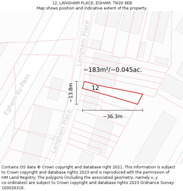 12, LANGHAM PLACE, EGHAM, TW20 9EB: Plot and title map