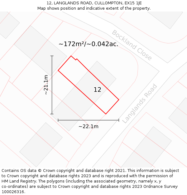 12, LANGLANDS ROAD, CULLOMPTON, EX15 1JE: Plot and title map