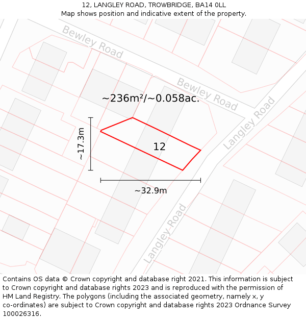 12, LANGLEY ROAD, TROWBRIDGE, BA14 0LL: Plot and title map