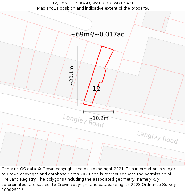 12, LANGLEY ROAD, WATFORD, WD17 4PT: Plot and title map