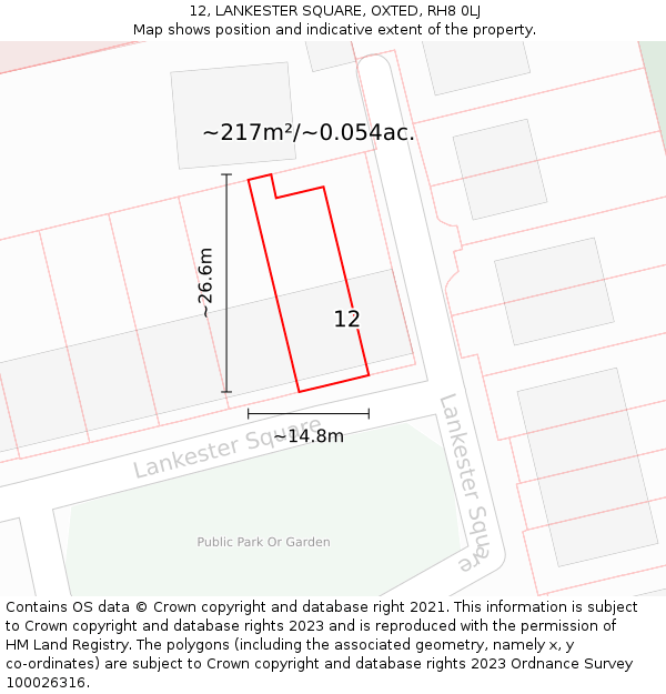 12, LANKESTER SQUARE, OXTED, RH8 0LJ: Plot and title map