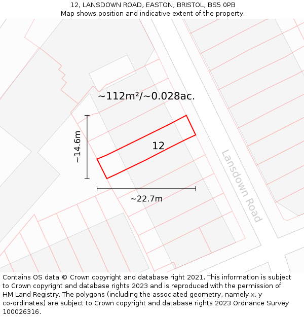 12, LANSDOWN ROAD, EASTON, BRISTOL, BS5 0PB: Plot and title map