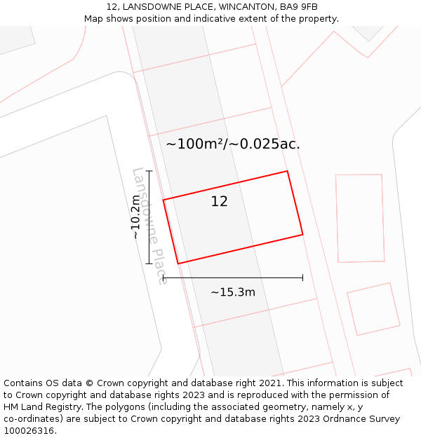 12, LANSDOWNE PLACE, WINCANTON, BA9 9FB: Plot and title map