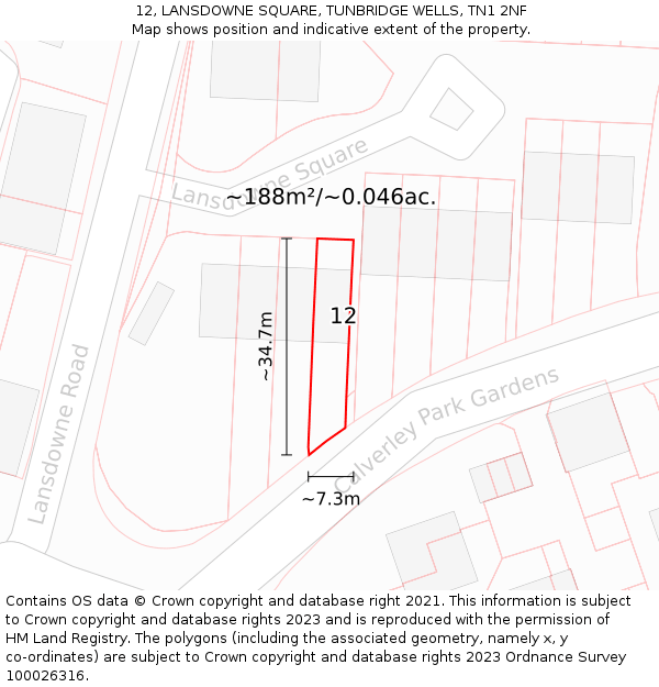 12, LANSDOWNE SQUARE, TUNBRIDGE WELLS, TN1 2NF: Plot and title map