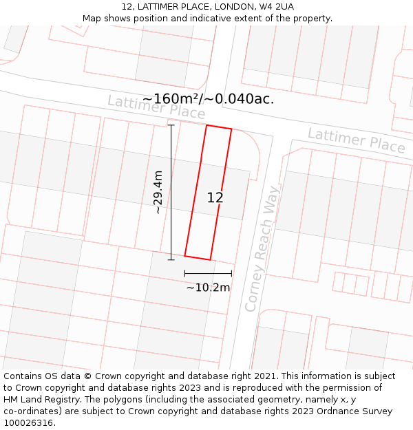12, LATTIMER PLACE, LONDON, W4 2UA: Plot and title map