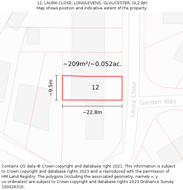 12, LAURA CLOSE, LONGLEVENS, GLOUCESTER, GL2 9JH: Plot and title map